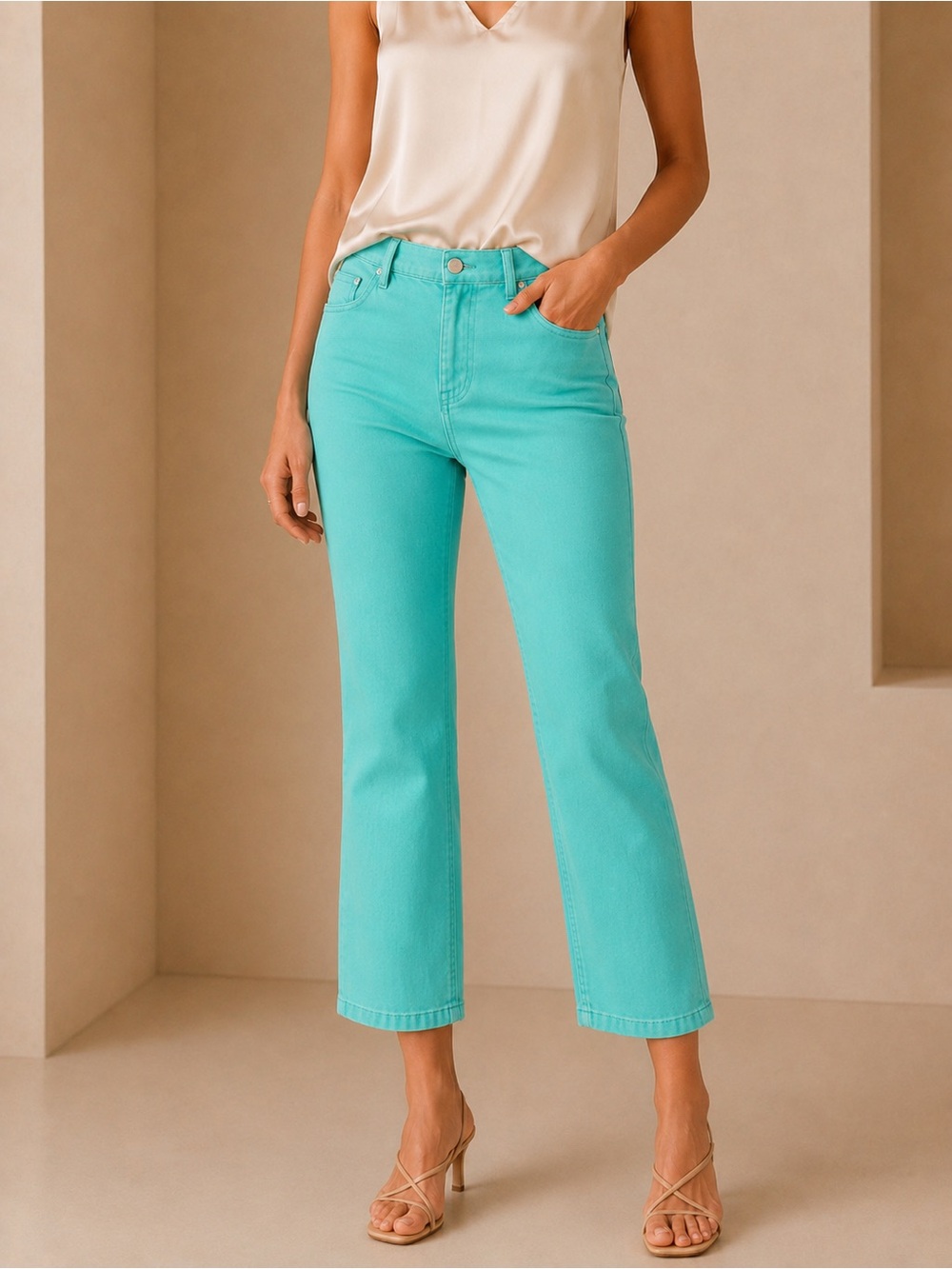 Anthropologie Pilcro And The Letterpress Aqua Green Mid-Rise Cropped Ankle Jeans